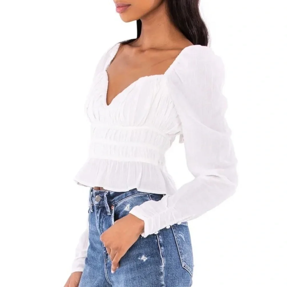 FREE PEOPLE Chloe Smocked Tie Neck Cotton Top S NWT 98$